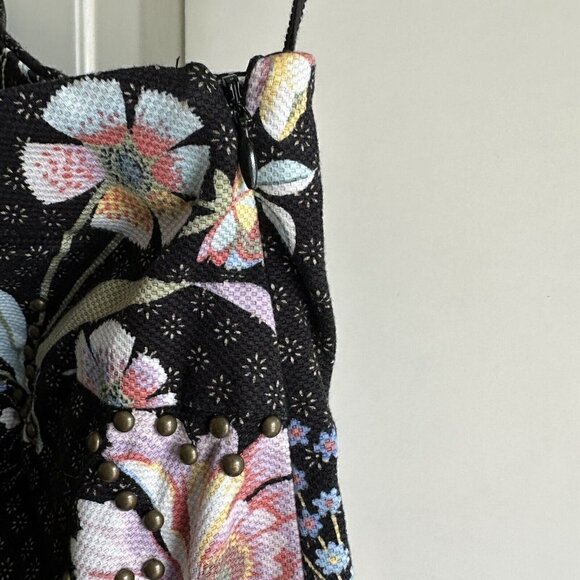 Anthropologie Maeve Ashbury Black Floral Studded One Shoulder Shift Dress Size 2 - Picture 9 of 16